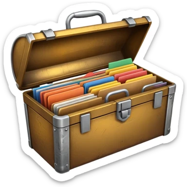 3D old Brown golden toolbox filled with files sticker