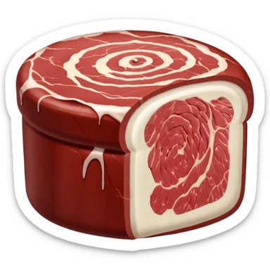 whole raw beef roast, firm cylindrical shape, deep red muscle tone, light marbling, creamy white fat layer on top or sides, smooth slightly moist surface, unseasoned, no string, tray, or extras, soft lighting, subtle shadows, emoji scale sticker