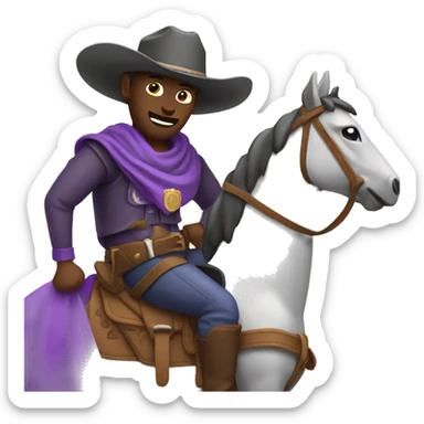 Person riding horse wearing cowboy outfit eating purple burrito sticker