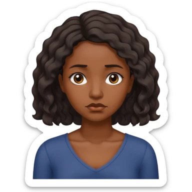 Sad face dark brown skin color black women wavy hair shoulder length small slant eyes sticker