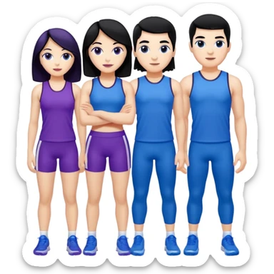 4people 2 men and 2 women. with black hair and white skin. ready to create a team. with blue and purple clothes sticker
