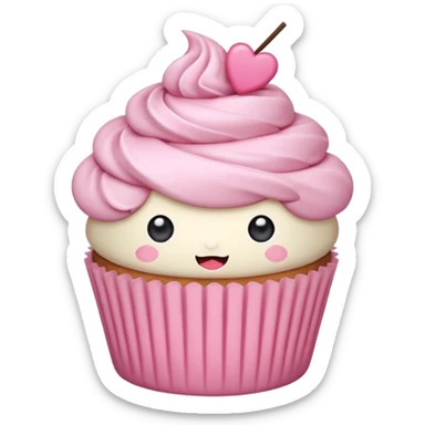 **“Kawaii pembe cupcake, üstünde fiyonk, pastel tonlar, sticker