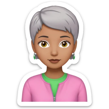 Brown woman with short gray hair wearing pink and green outfit  sticker