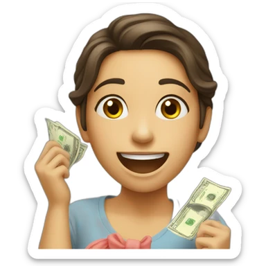 girl rejoices at money sticker
