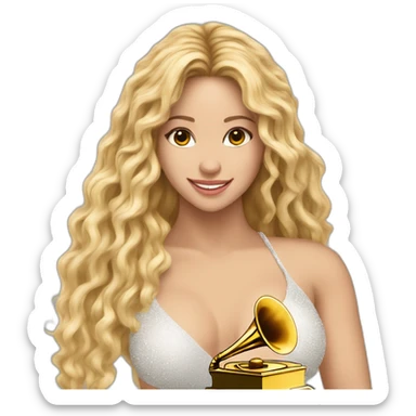 Shakira alzando un Grammy en las manos sticker