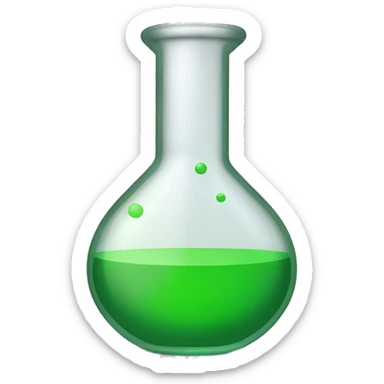 Science experiment beaker with green liquid slightly tipped to the right sticker