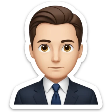 gentleman, Caucasian, brown slicked back hair, black suit, navy tie, formal style sticker