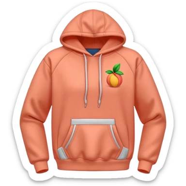 A 3D cartoon peach-coral hoodie with soft folds, drawstrings, and a casual fit, isolated plain background. sticker