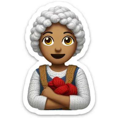 Una mujer teniendo a crochet sticker