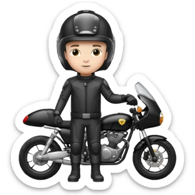 A boy stand with Motorbike sticker