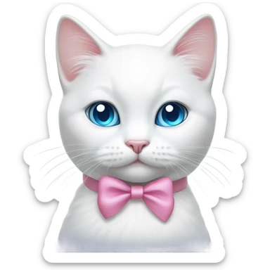 white cat with a pink bow and blue eyes sticker