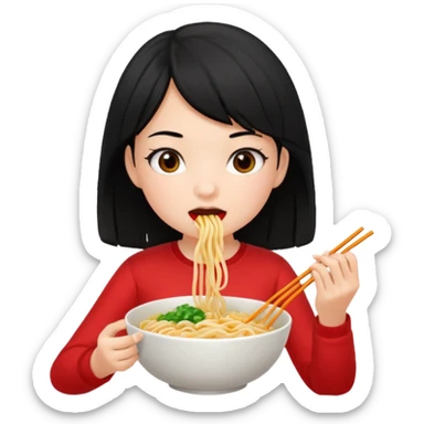 girl with black hair in 收人头、 eating noodles sticker