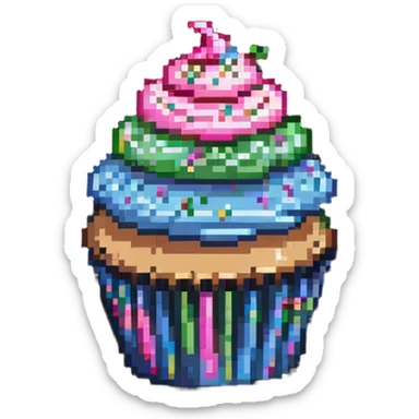 cupcake with pink icing and colorful sprinkles sticker