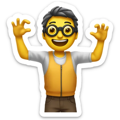 Create an emoji with the 'goggles celebration' gesture, where both hands form circles in front of the eyes, conveying excitement and joy, with a yellow face and playful energy. sticker
