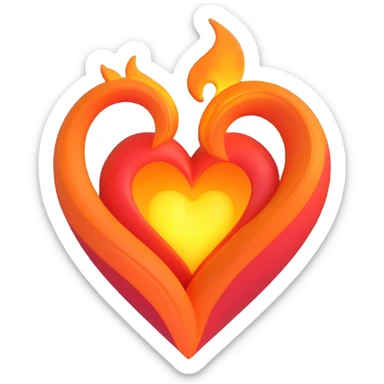 3D emoji heart surrounded by swirling fire, with a warm glow sticker