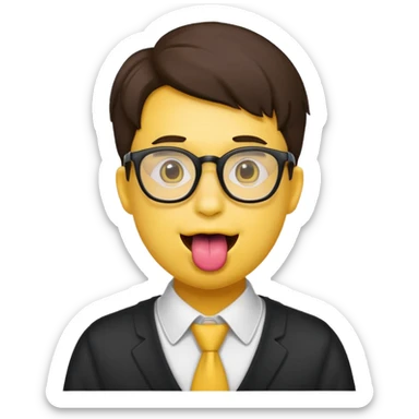 yellow round face with nerd glasses and tongue sticking out sticker