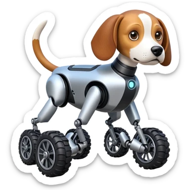 Very fast  jumping  Boston Dynamics robot beagle Sherlock Holmes robodog with large 8 off-road wheels for feet  sticker