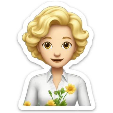 Une grand-mère avec des cheveux blonds et une chemise avec des fleurs sticker
