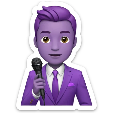 Drago con vestito viola che tiene un microfono in mano sticker