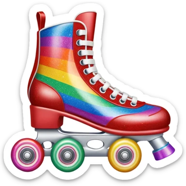 red vintage glitter roller skate with a white leather boot, rainbow stripes glitter sticker