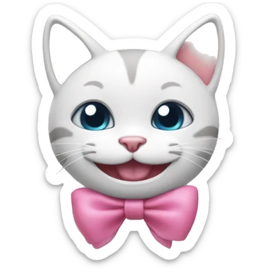 Happy cat face that has 3 as a mouth blushing/happy with a pink bow sticker