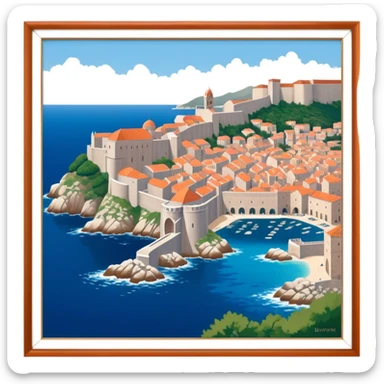 Cinematic Realistic Dubrovnik Landmark Emoji, showcasing the historic walled city with its terracotta rooftops, stone fortifications, and the deep blue Adriatic Sea stretching beyond. sticker
