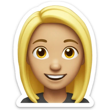 white happy woman with yellow hair  is squatting front view sticker