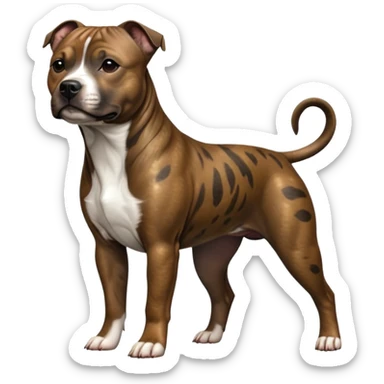 cinematic-[Staffordshire bull terrier]-realistic-full-body-standing-emoji,-tail-resting-loosely-beside-its-paws,-head-tilted-dramatically, -sleek-[brindle]-fur,-simplified-yet-realistic-focused-features,-highly-detailed,-glowing-with-an-almost-sarcastic-glow sticker