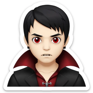 Boy, Vampire, Black Hair, medium long, emo, dark, spooky, clear brown skin sticker