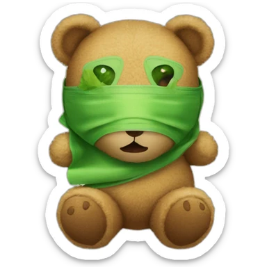 teddy bear in a cloth mask and cucumbers in front of his eyes sticker