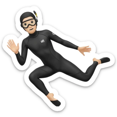 freediver, black wetsuit, black fins, black goggles, diving pose, no background sticker