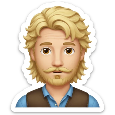 cute blonde guy with a longer curly mullet and a dark beard with moustache sticker