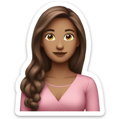 A beautiful woman with long brown hair and a pink dress sticker