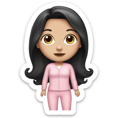 White girl with black long hair baby pink outfit  sticker