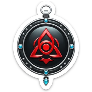 iOS sticker, dark fantasy amulet, black base, red symbol, minimal sticker