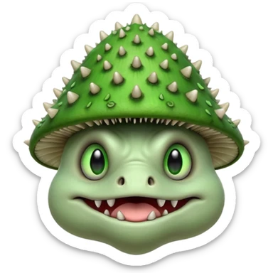 poisonous mushroom monster portrait, head and shoulders only, animal-like creature, mushroom cap head with spikes, toxic green glow, beast-like eyes, furry neck details, monstrous but cute fantasy vibe, 3D cartoon, mobile game icon style, clean background, no text, no watermark

 sticker