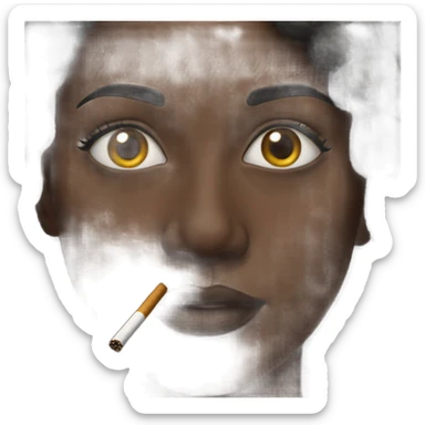 realistic portrait of dark-skinned woman holding a cigarette sticker