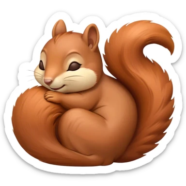 Meme-Worthy Cute Sleeping Squirrel Portrait Emoji, Head resting peacefully with a contented smile, showcasing a nimble build and a luxuriously soft auburn Fur with a bushy tail, eyes shut in a serene, restful nap, Simplified yet hilariously adorable features, highly detailed, glowing with a soft, drowsy light, high shine, relaxed and utterly lovable, stylized with an air of playful laziness, bright and heartwarming, soft glowing outline, capturing the essence of a comically sleepy squirrel, so meme-worthy it feels like it could instantly become the next viral sensation of adorable slumber! sticker