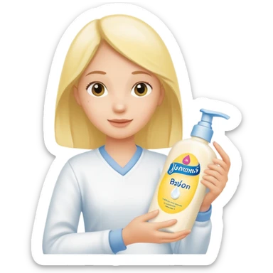 Girl holding johnson baby body lotion sticker