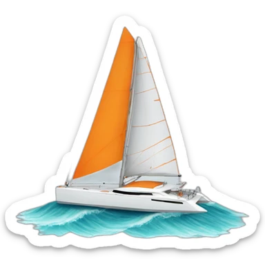 Catamaran avec voile rayée orange et blanche sticker