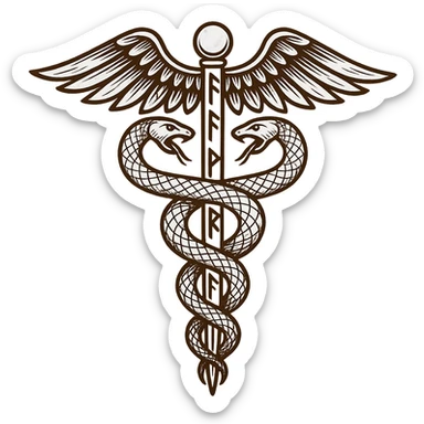 A caduceus intertwined with Viking runes, combining medical and Norse themes sticker