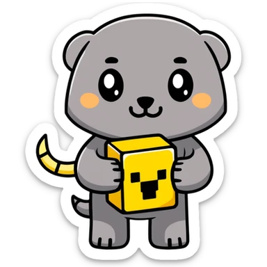 cartoonish cute mole holding a Minecraft gold block sticker