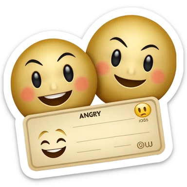 feedback/voucher like a note make it black and gold 3 smiles, angry,happy,okei, another one sticker