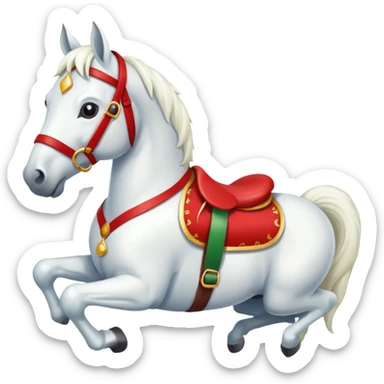christmas new year's white horse with a red saddle sticker