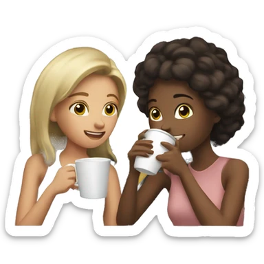 Girl drinking coffee with her friend in a car  sticker