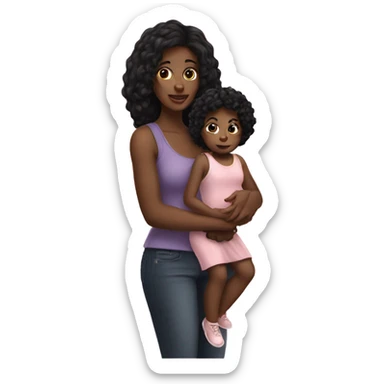 fair skinned black hair woman holding toddler sticker