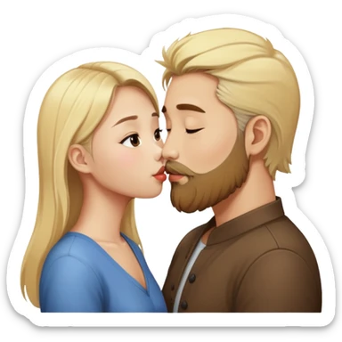 Asian girl kissing a man with blonde hair and brown beard sticker