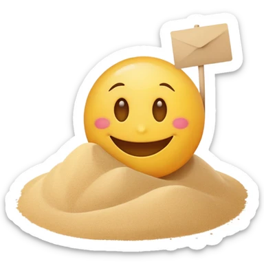 Smiling emoji with card in his hand and a pile of sand aside  sticker