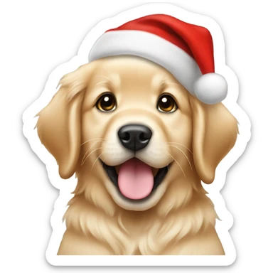 Golden retriever puppy wearing a Santa hat sticker