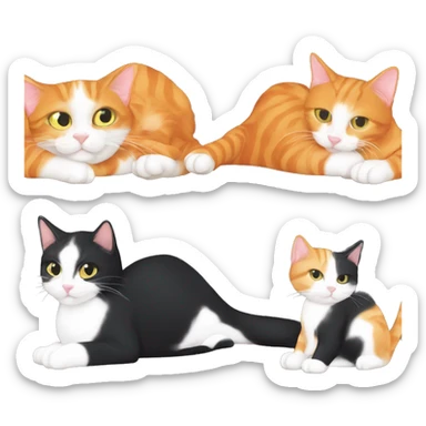 an orange cat and a black tuxedo cat making a heart of their tails entwined sticker